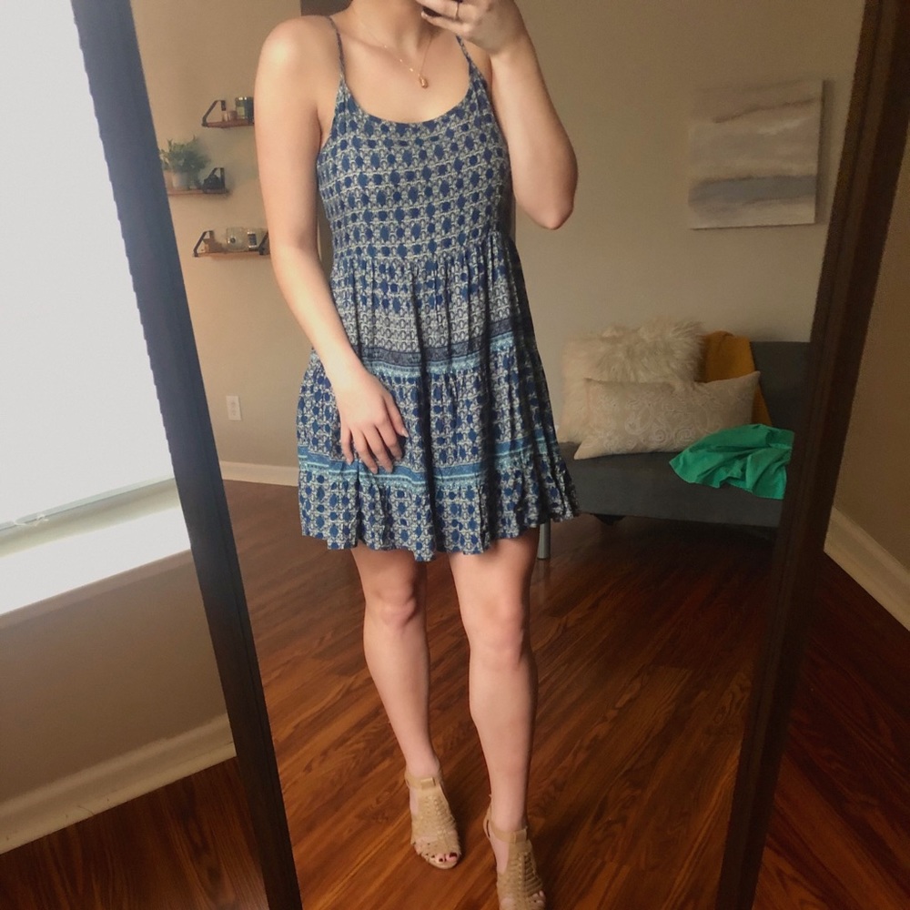Blue Paisley Spaghetti Strap Dress